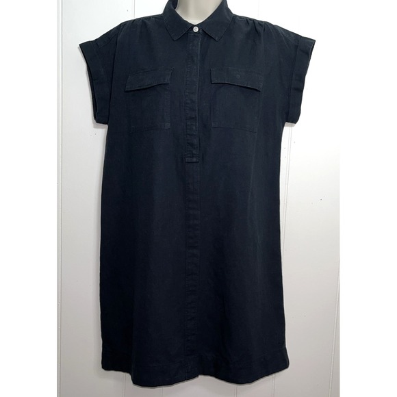 Vineyard Vines Margo Shirt Dress Size Small‎ Dolman Linen Cotton Pockets Black - Picture 1 of 5